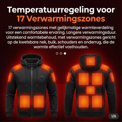 DYNABRAX Elektrisch Verwarmde Jas voor Heren – Waterdicht, met Afneembare Capuchon & 17 Verwarmingszones